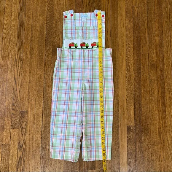Vive La Fête 3T Plaid Overalls with Dump Truck Smocked Design - Picture 7 of 9